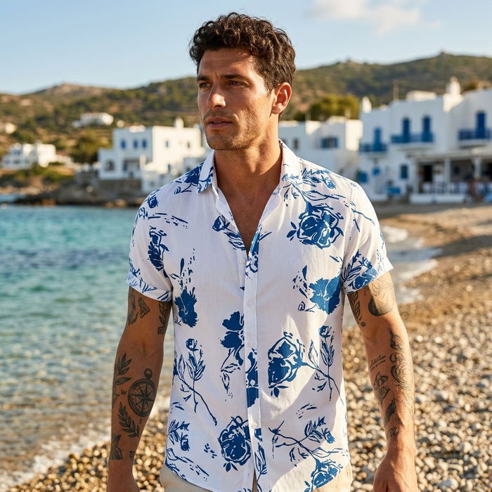 Men's Floral Print Short Sleeve Shirt – Loose Fit Summer Style