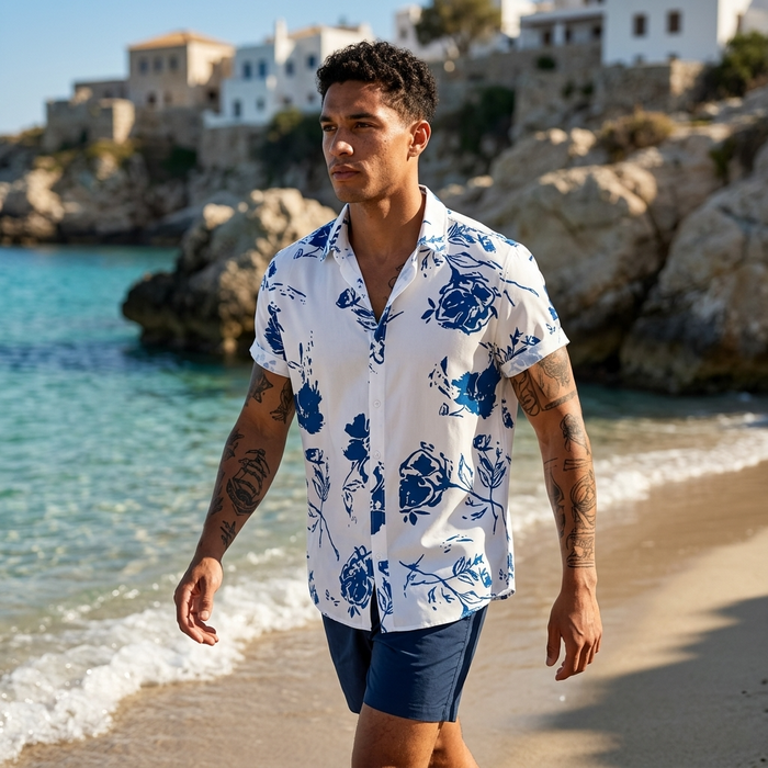 Men's Floral Print Short Sleeve Shirt – Loose Fit Summer Style