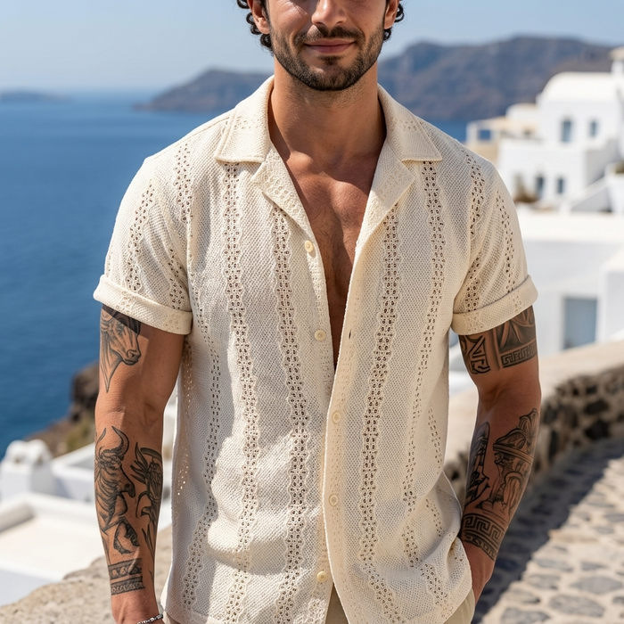 Men's Floral Short Sleeve Shirt — Lapel Button-Up