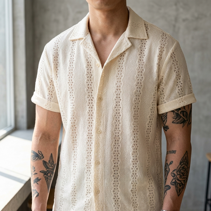Men's Floral Short Sleeve Shirt — Lapel Button-Up