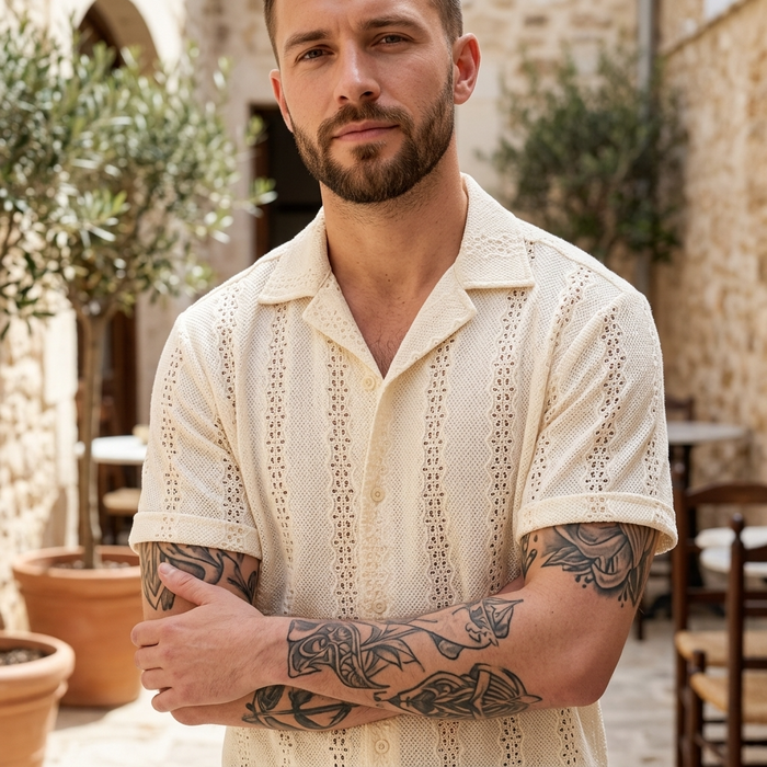 Men's Floral Short Sleeve Shirt — Lapel Button-Up