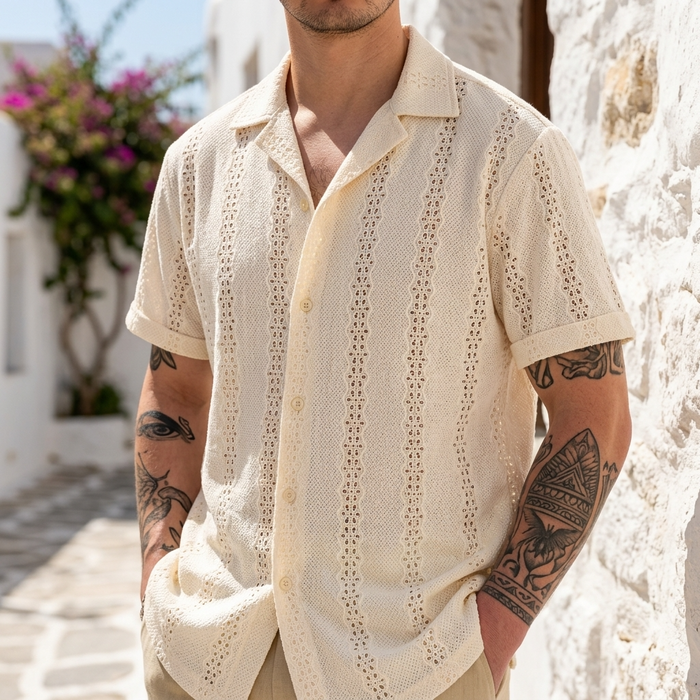 Men's Floral Short Sleeve Shirt — Lapel Button-Up