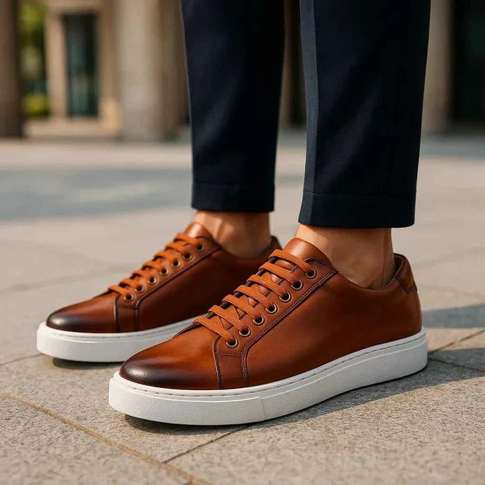 Men's Genuine Leather Board Shoes – Full-Grain Cowhide Upper, Pigskin Lining, 1.5cm Platform, 4 Colors