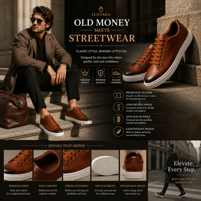 Men's Genuine Leather Board Shoes – Full-Grain Cowhide Upper, Pigskin Lining, 1.5cm Platform, 4 Colors
