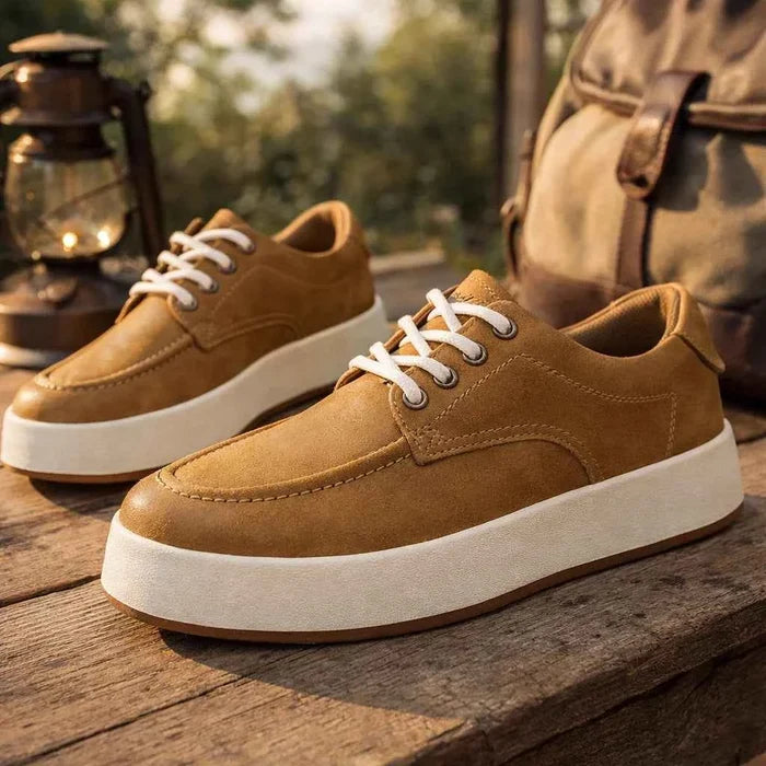 Men's Genuine Leather Board Shoes – Retro Split Leather Sneakers with Cushioned Insole, EU 38–44