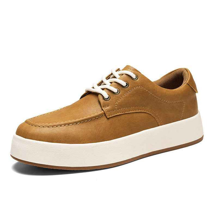 Men's Genuine Leather Board Shoes – Retro Split Leather Sneakers with Cushioned Insole, EU 38–44