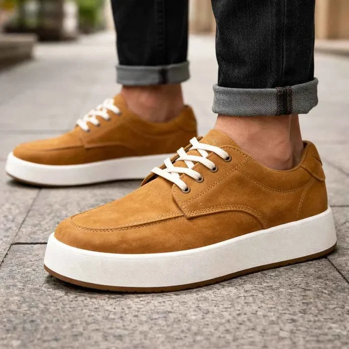 Men's Genuine Leather Board Shoes – Retro Split Leather Sneakers with Cushioned Insole, EU 38–44