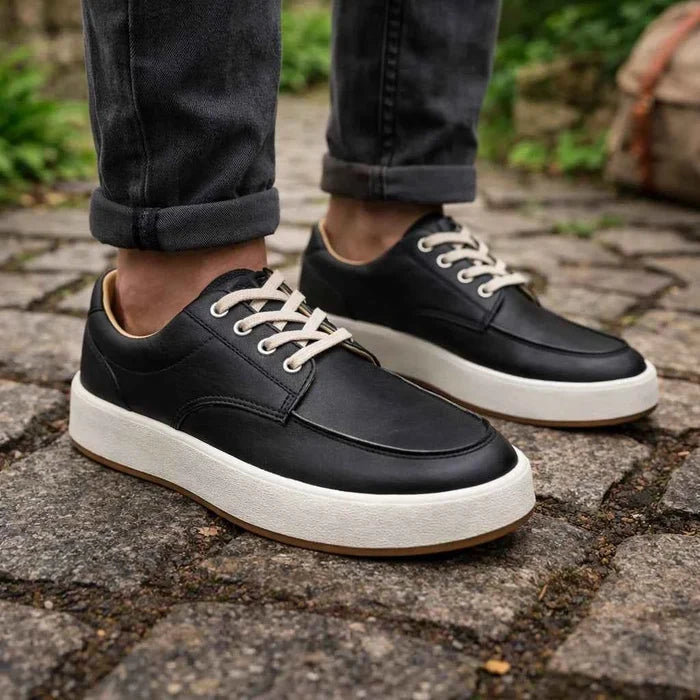 Men's Genuine Leather Board Shoes – Retro Split Leather Sneakers with Cushioned Insole, EU 38–44