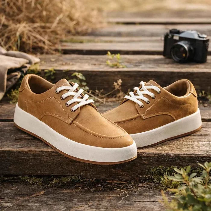 Men's Genuine Leather Board Shoes – Retro Split Leather Sneakers with Cushioned Insole, EU 38–44