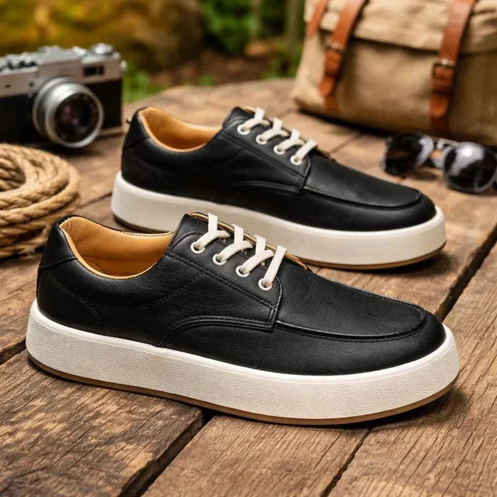 Men's Genuine Leather Board Shoes – Retro Split Leather Sneakers with Cushioned Insole, EU 38–44