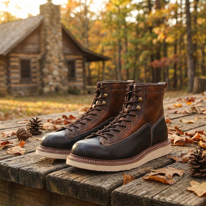 Men's Genuine Leather High-Top Martin Boots – British Style Lace-Up Round Toe Combat Work Boots