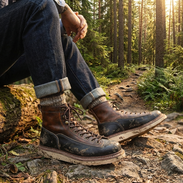 Men's Genuine Leather High-Top Martin Boots – British Style Lace-Up Round Toe Combat Work Boots