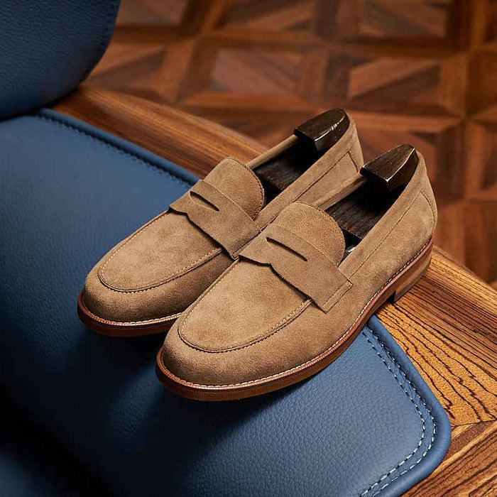 Men's Genuine Leather Loafers – British Style Slip-On Cowhide Dress Shoes, Soft Sole