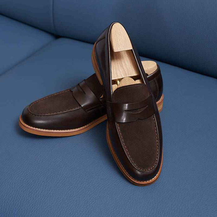 Men's Genuine Leather Loafers – British Style Slip-On Cowhide Dress Shoes, Soft Sole