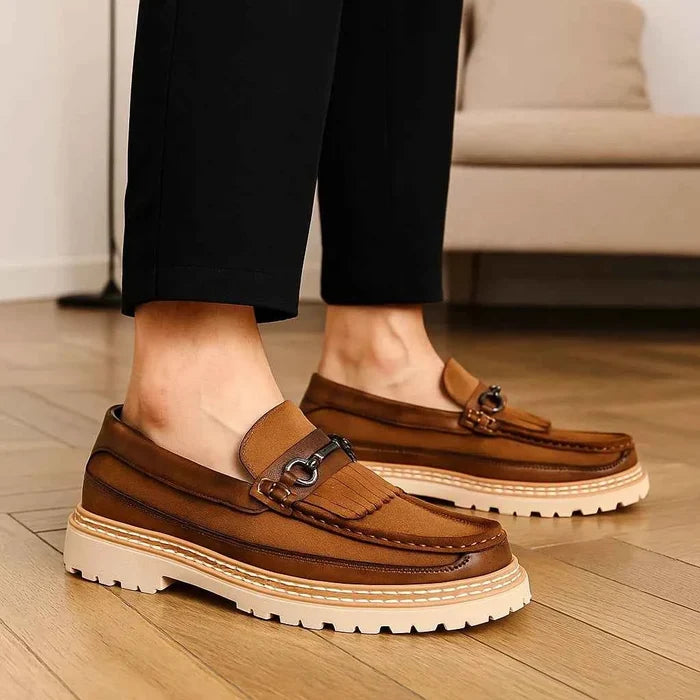 Men's Genuine Leather Loafers – Suede Low-Heel Shoes with Non-Slip Rubber Sole, EU 38–46