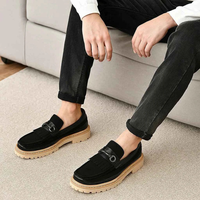 Men's Genuine Leather Loafers – Suede Low-Heel Shoes with Non-Slip Rubber Sole, EU 38–46
