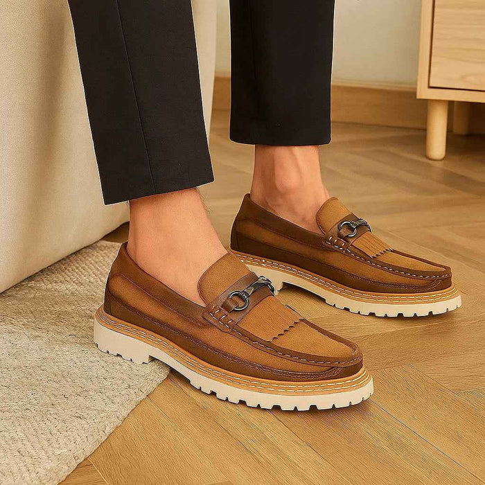 Men's Genuine Leather Loafers – Suede Low-Heel Shoes with Non-Slip Rubber Sole, EU 38–46