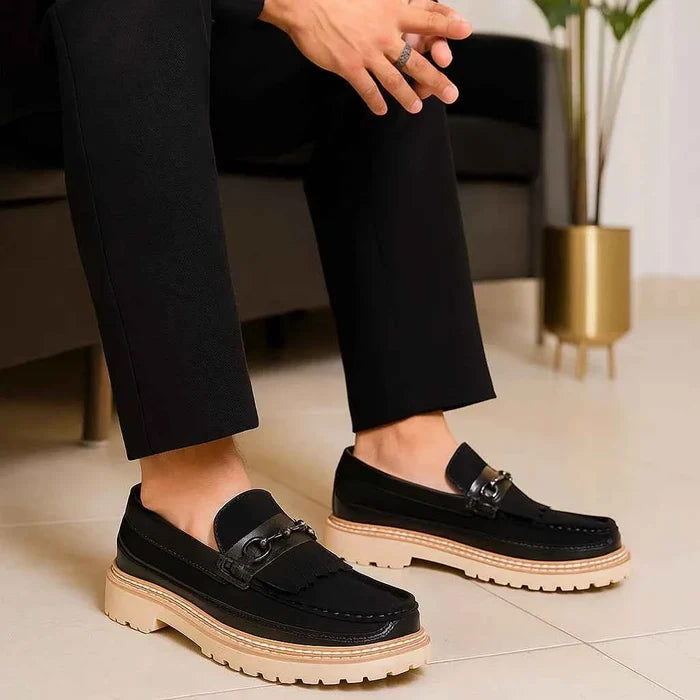 Men's Genuine Leather Loafers – Suede Low-Heel Shoes with Non-Slip Rubber Sole, EU 38–46