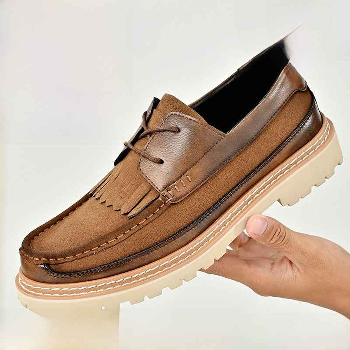 Men's Genuine Leather Loafers – Suede Low-Heel Shoes with Non-Slip Rubber Sole, EU 38–46