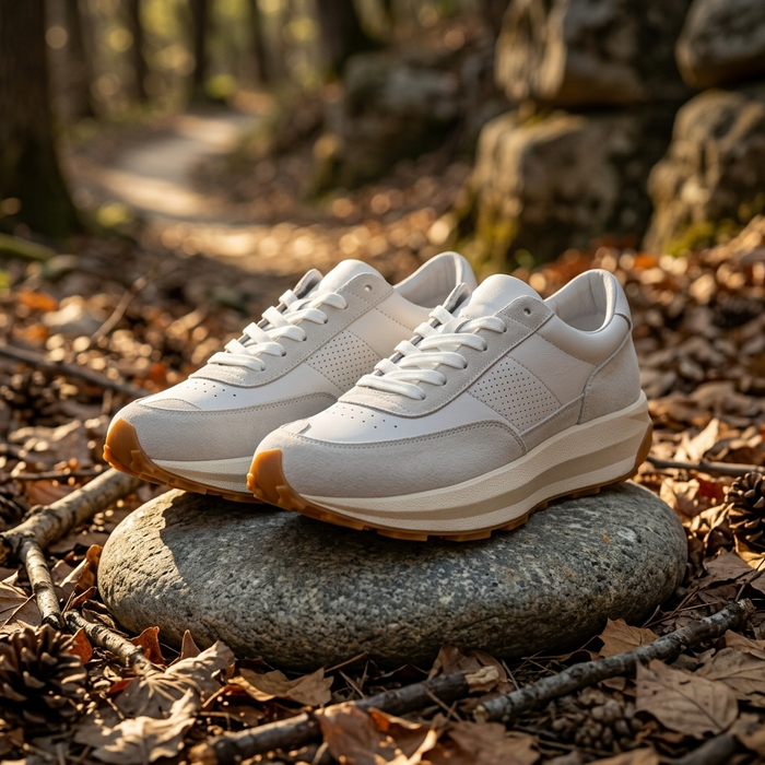 Men's Genuine Leather Low Top Breathable Sports Shoes – Lace-Up Casual Sneakers