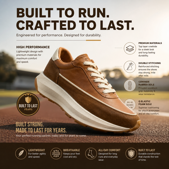 Men's Genuine Leather Running Shoes – Breathable Low-Top Cowhide Sneakers