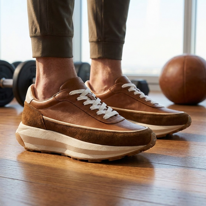 Men's Genuine Leather Running Shoes – Breathable Low-Top Cowhide Sneakers