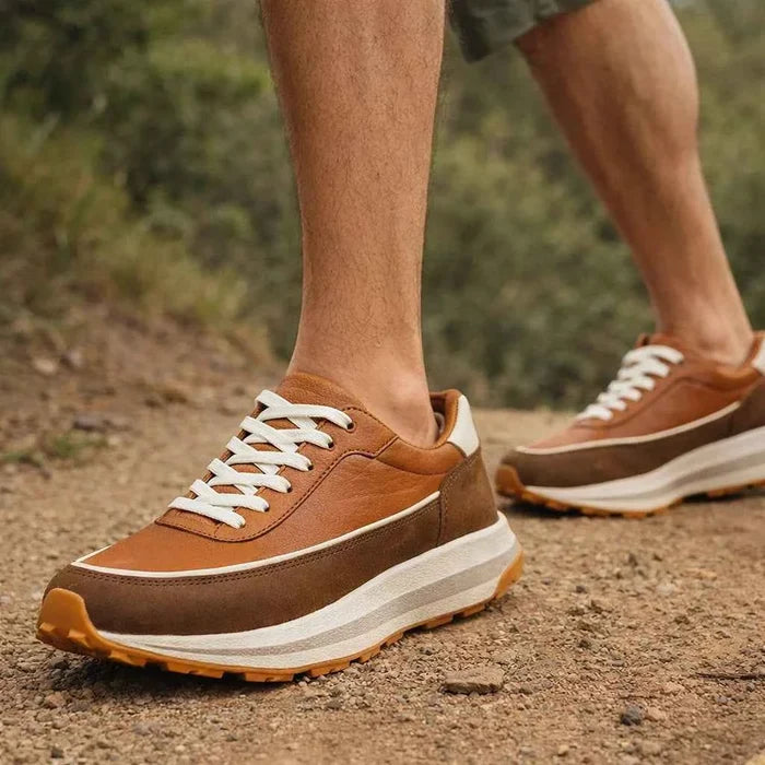 Men's Genuine Leather Running Shoes – Breathable Low-Top Cowhide Sneakers