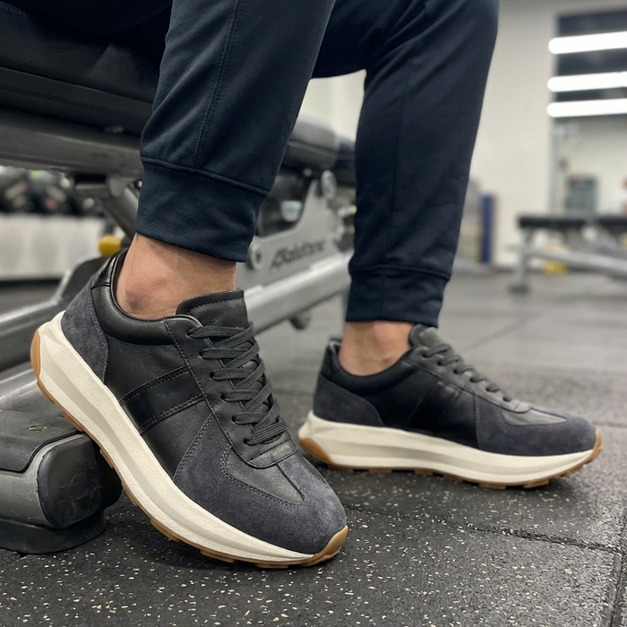 Men’s Genuine Leather Sports Shoes – Cowhide Lace-Up Sneakers with Breathable Design, EVA Cushioning & Low Wedge Comfort