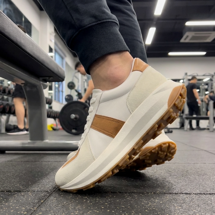 Men’s Genuine Leather Sports Shoes – Cowhide Lace-Up Sneakers with Breathable Design, EVA Cushioning & Low Wedge Comfort