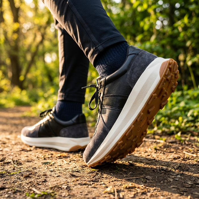 Men’s Genuine Leather Sports Shoes – Cowhide Lace-Up Sneakers with Breathable Design, EVA Cushioning & Low Wedge Comfort
