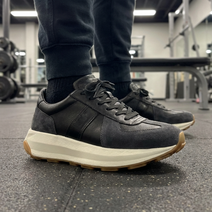 Men’s Genuine Leather Sports Shoes – Cowhide Lace-Up Sneakers with Breathable Design, EVA Cushioning & Low Wedge Comfort