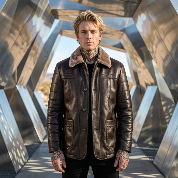 Men's Genuine Sheepskin Mid-Length Leather Coat – Fur-Lined Winter Jacket