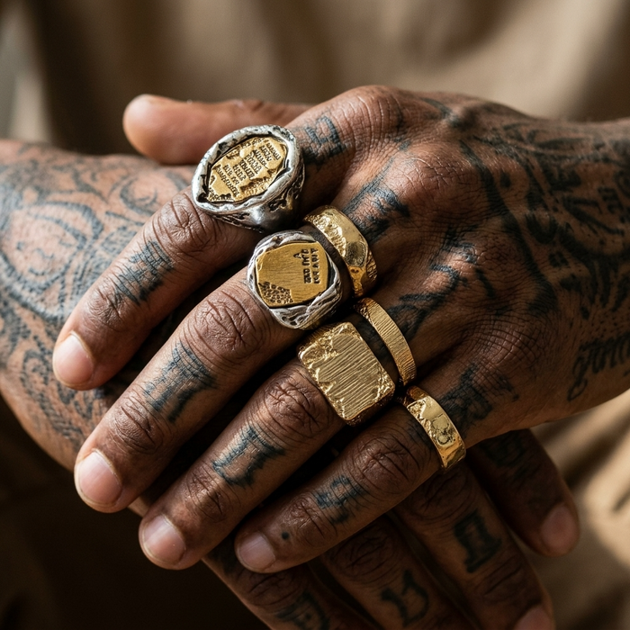Men's Geometric Asymmetric Ring Set — Punk Hip-Hop Style