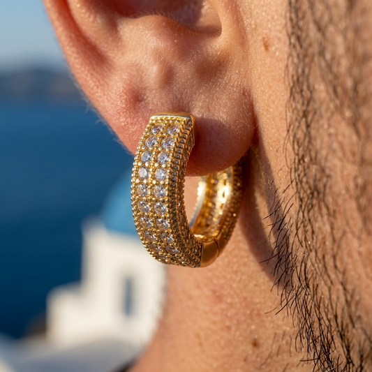 Men's Geometric Square Hoop Zircon Pair of Earrings