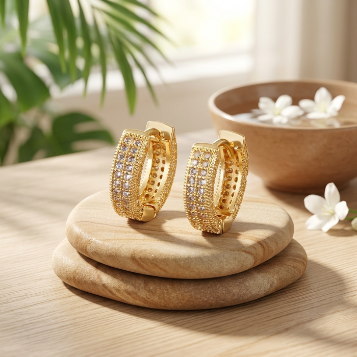 Men's Geometric Square Hoop Zircon Pair of Earrings