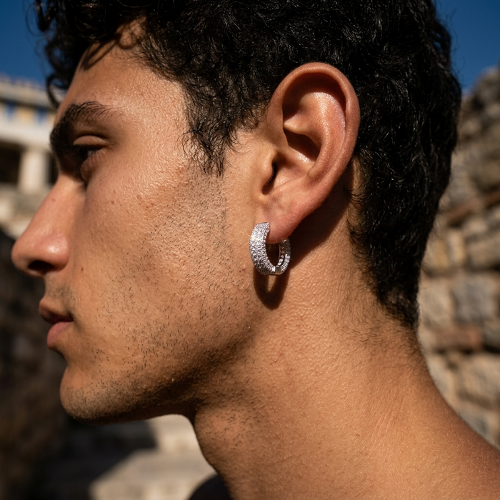 Men's Geometric Square Hoop Zircon Pair of Earrings