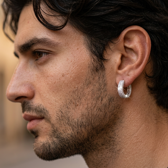 Men's Geometric Square Hoop Zircon Pair of Earrings