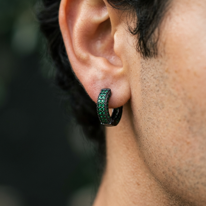 Men's Geometric Square Hoop Zircon Pair of Earrings