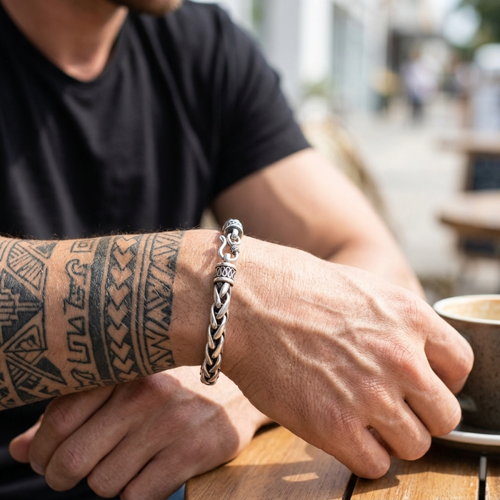 Men's Geometric Woven Punk Bracelet – Electroplated Alloy Bangle