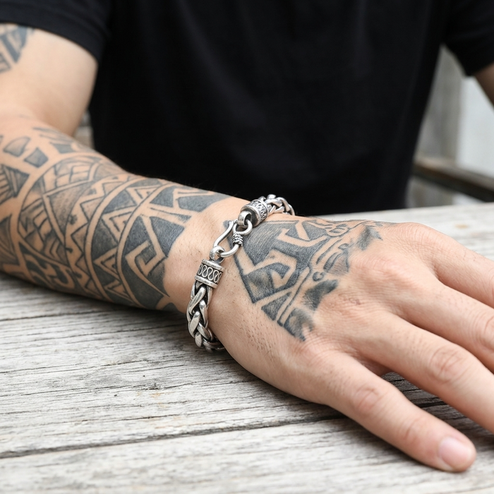Men's Geometric Woven Punk Bracelet – Electroplated Alloy Bangle