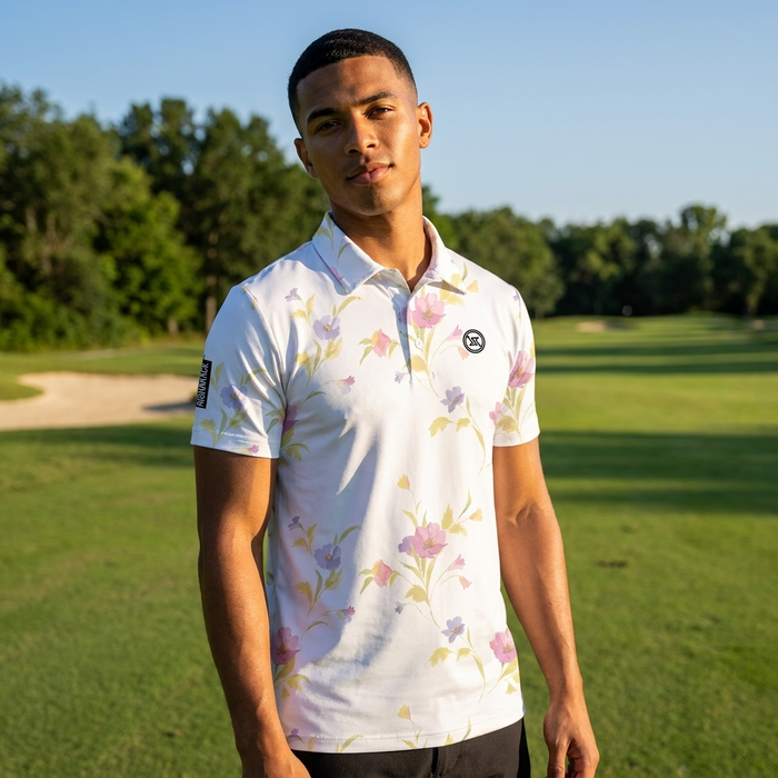 Men's Golf Print Short-Sleeve Polo Shirt – Breathable Cotton Spandex Floral Performance Top, S–5XL