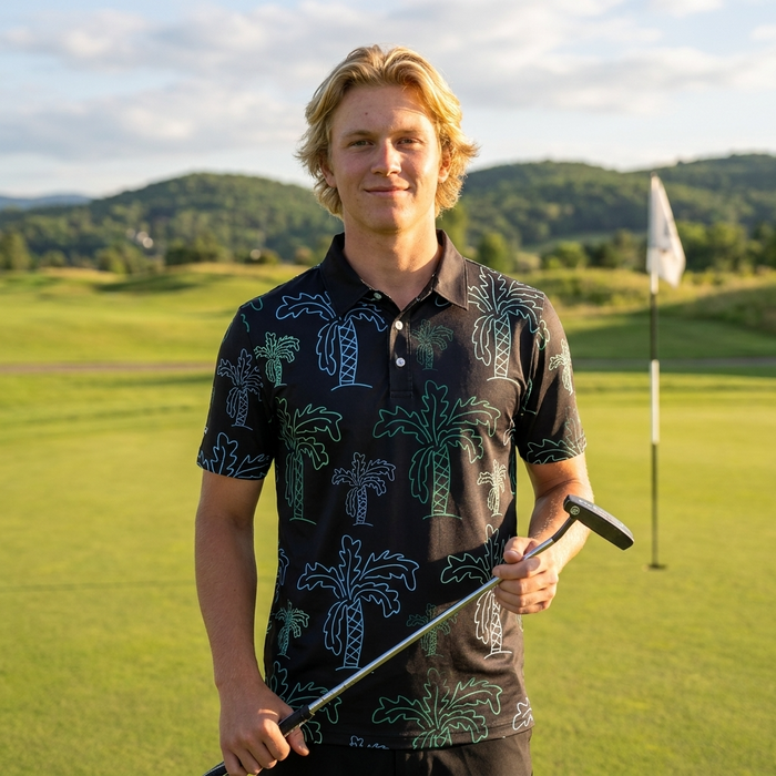Men's Golf Print Short-Sleeve Polo Shirt – Breathable Cotton Spandex Floral Performance Top, S–5XL