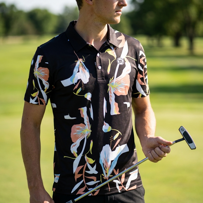 Men's Golf Print Short-Sleeve Polo Shirt – Breathable Cotton Spandex Floral Performance Top, S–5XL