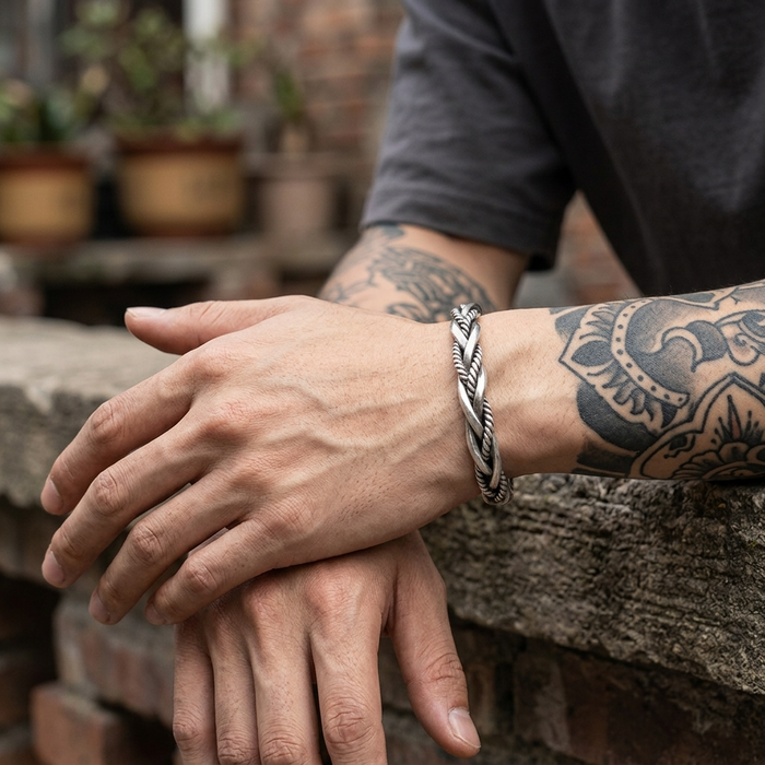 Men's Handmade Hemp Rope Bracelet – Titanium Steel Boho Wristband