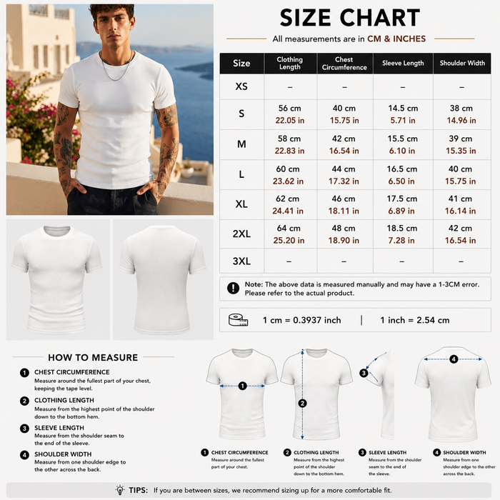 Men's Heavyweight Pure Cotton Ribbed T-Shirt - Slim Fit Crew Neck