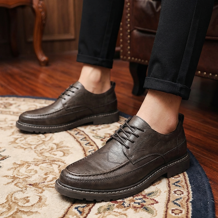 Men’s Height-Increasing Leather Shoes – Lace-Up Round Toe Business Casual Dress Shoes