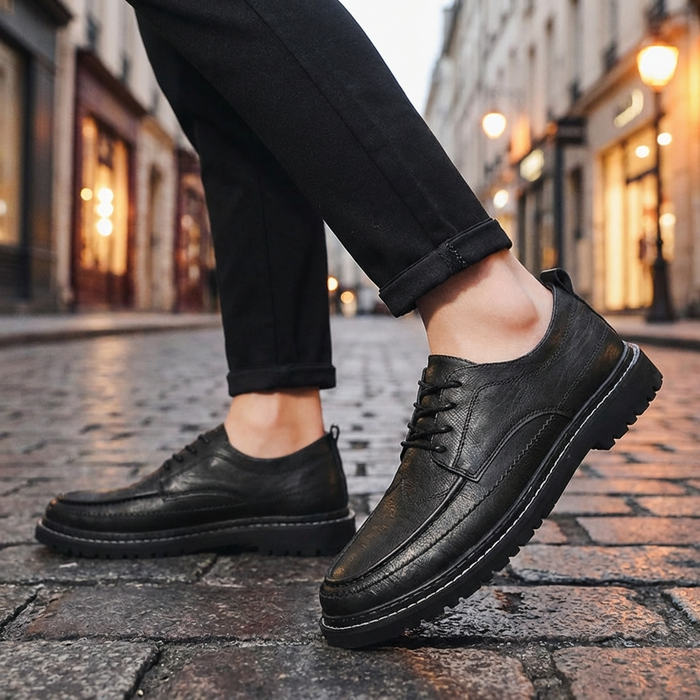 Men’s Height-Increasing Leather Shoes – Lace-Up Round Toe Business Casual Dress Shoes