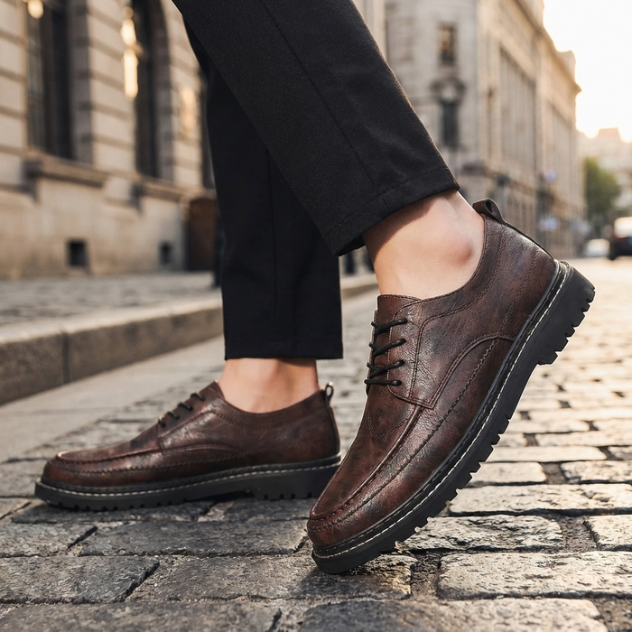 Men’s Height-Increasing Leather Shoes – Lace-Up Round Toe Business Casual Dress Shoes