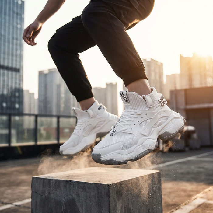 Men's High-Top Casual Sneakers with Thick Sole – Breathable Mesh Lace-Up Streetwear Platform Shoes