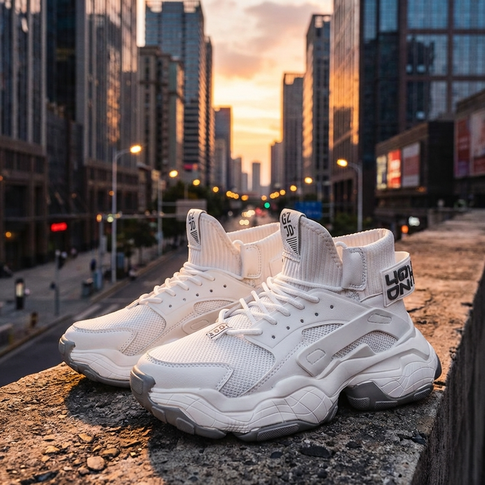 Men's High-Top Casual Sneakers with Thick Sole – Breathable Mesh Lace-Up Streetwear Platform Shoes